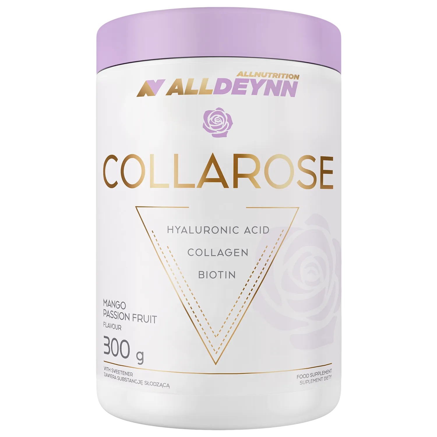 Alldeynn CollaRose Kollagen Pulver Mango Maracuja 300 g mit Hyaluronsäure Biotin Vitamin C