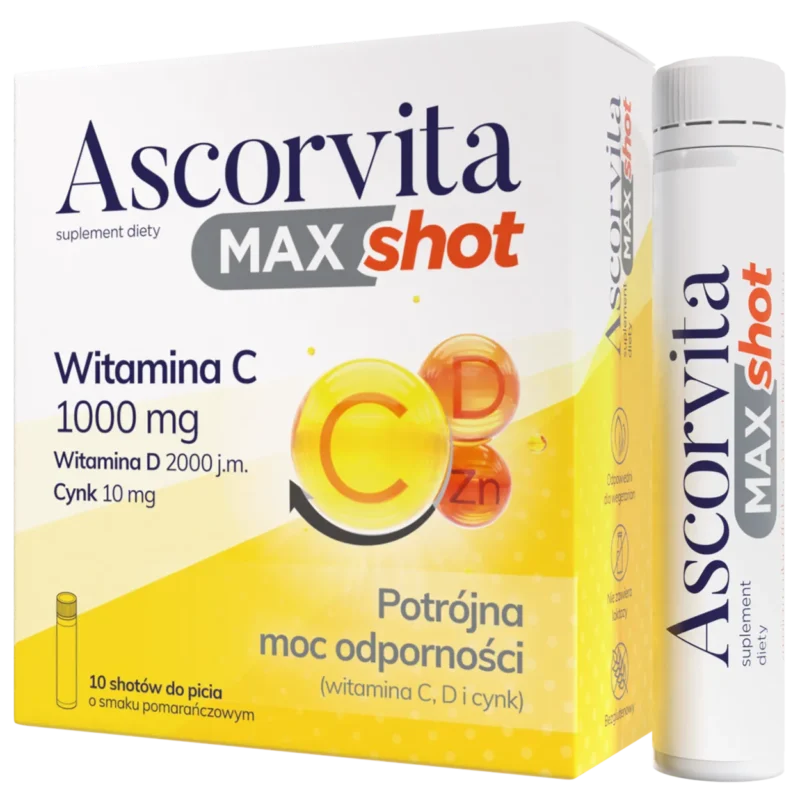 Ascorvita Max Shot Vitamin C D Zink Orangengeschmack zur Unterstützung des Immunsystems