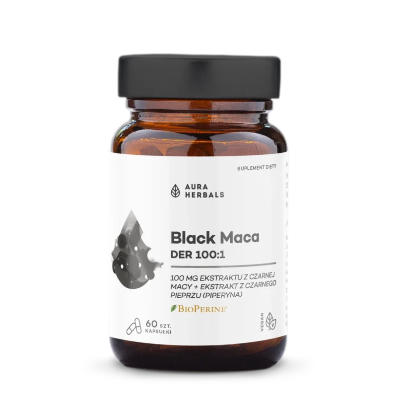 Aura Herbals Black Maca DER 100:1 Kapseln mit BioPerine für Energie und Vitalität