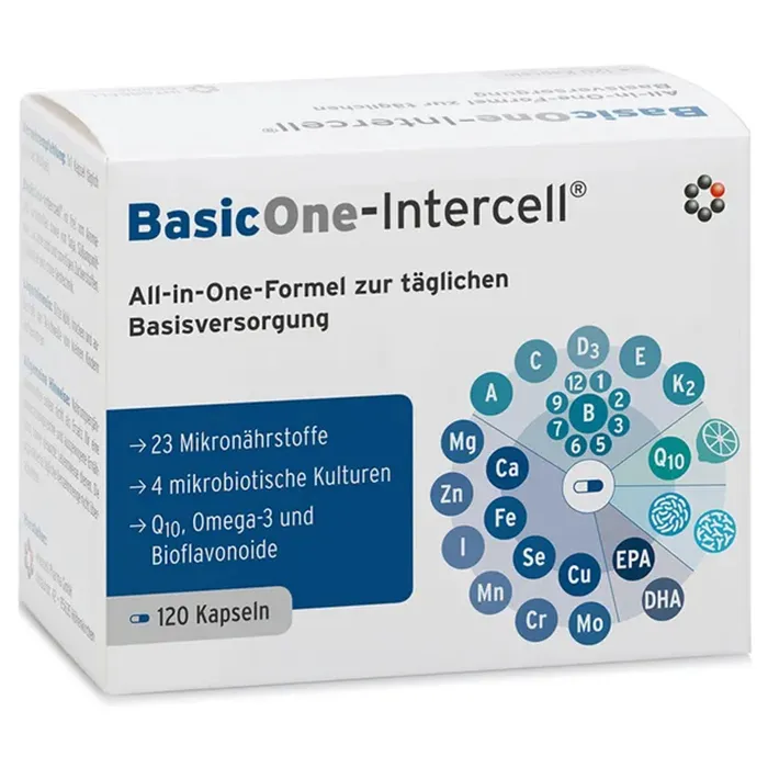 BasicOne Intercell 120 Kapseln Multivitamin Komplex mit Omega 3 Probiotika und Mineralstoffen