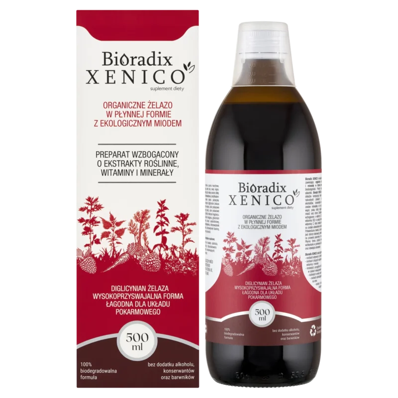 Bioradix Xenico 500 ml flüssiges Eisen mit Vitaminen Mineralstoffen und Honig Nahrungsergänzung