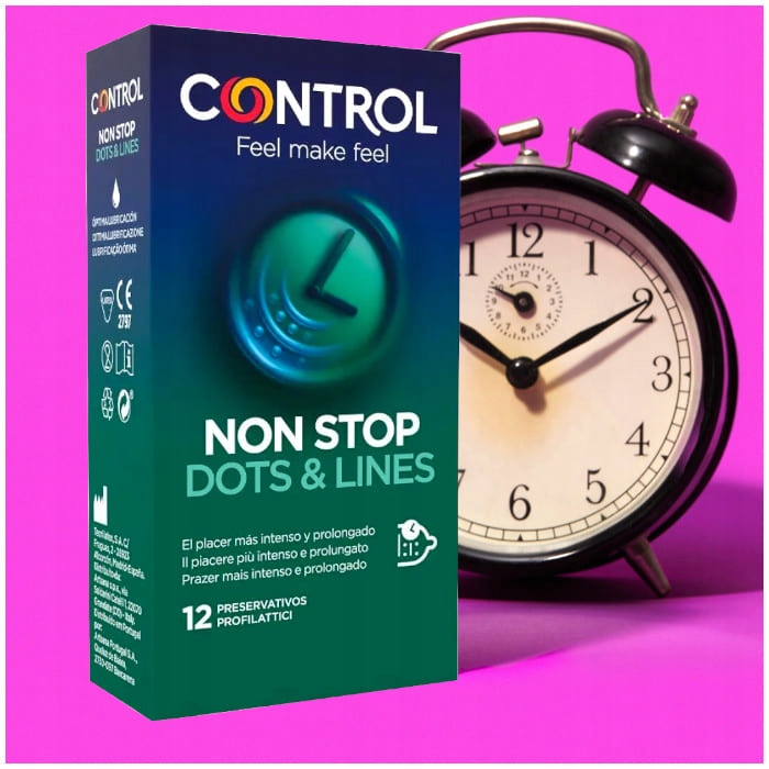 Control Non Stop Kondome 12 Stück – gerippte Latexkondome mit Noppen und Benzocain Verzögerungseffekt