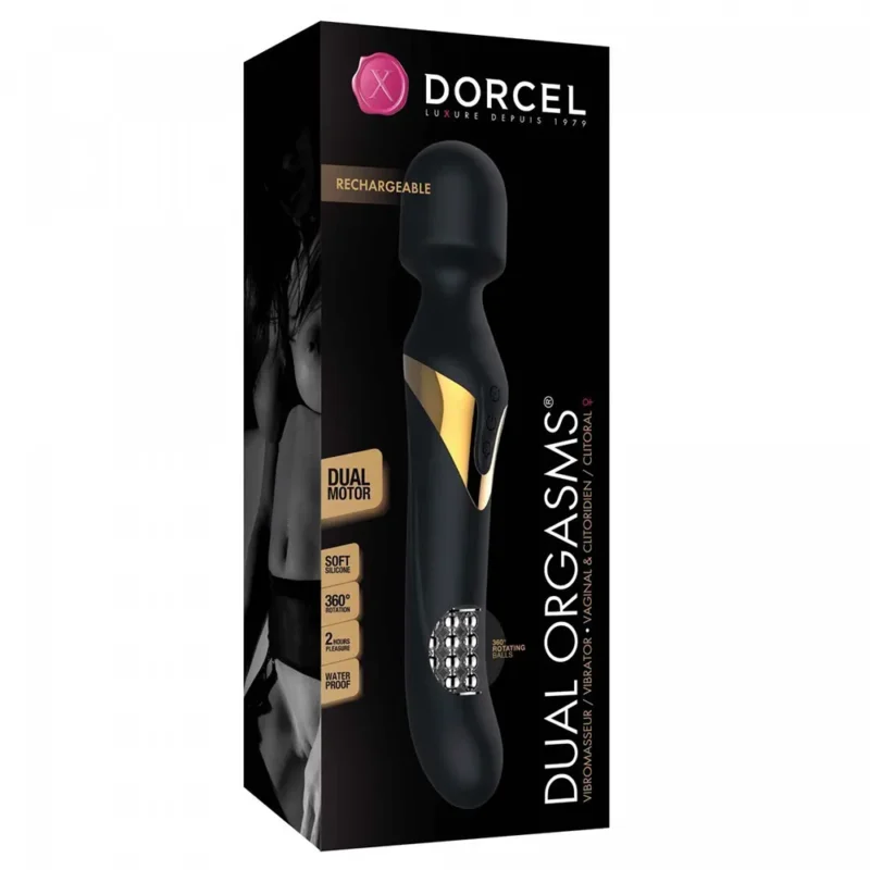 Dorcel Dual Orgasms Rotationsvibrator mit Wand Kopf in Schwarz Gold