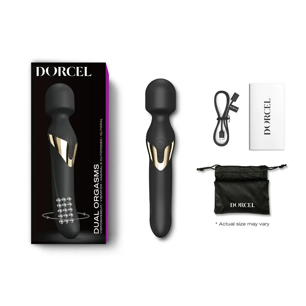 Dorcel Dual Orgasms Vibrator mit rotierender Spitze und Wand-Kopf in Schwarz-Gold