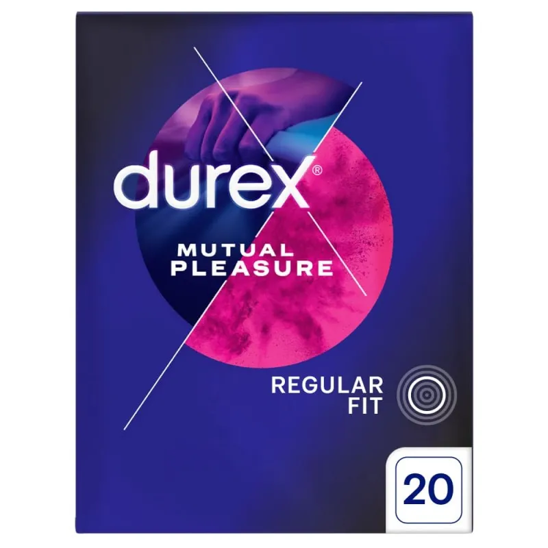 Durex Mutual Pleasure Kondome 20 Stück – gerippte Kondome mit Noppen und verzögerndem Gleitmittel