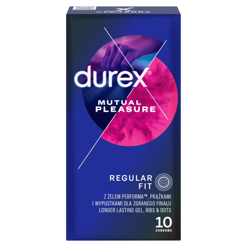 Durex Mutual Pleasure Kondome 10 Stück – gerippte Latexkondome mit Verzögerungseffekt