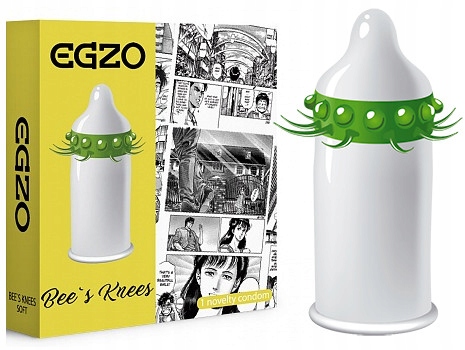 EGZO Cocky Friend Bee’s Knees Kondom mit großen grünen Noppen und Stacheln