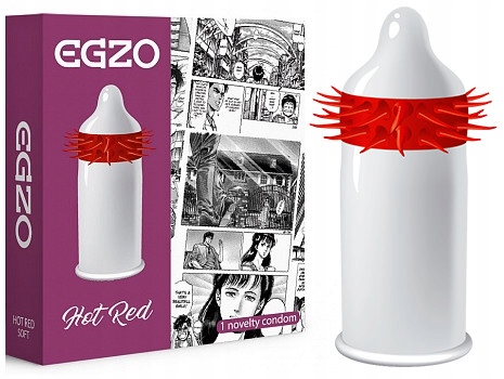 EGZO Cocky Friend Hot Red Kondom mit großen Stacheln – stimulierendes Latexkondom