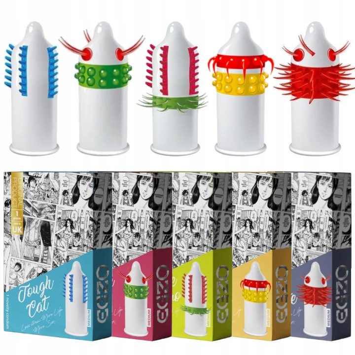EGZO Kondom Set 5 Stück mit Noppen und Stacheln – stimulierende Latexkondome