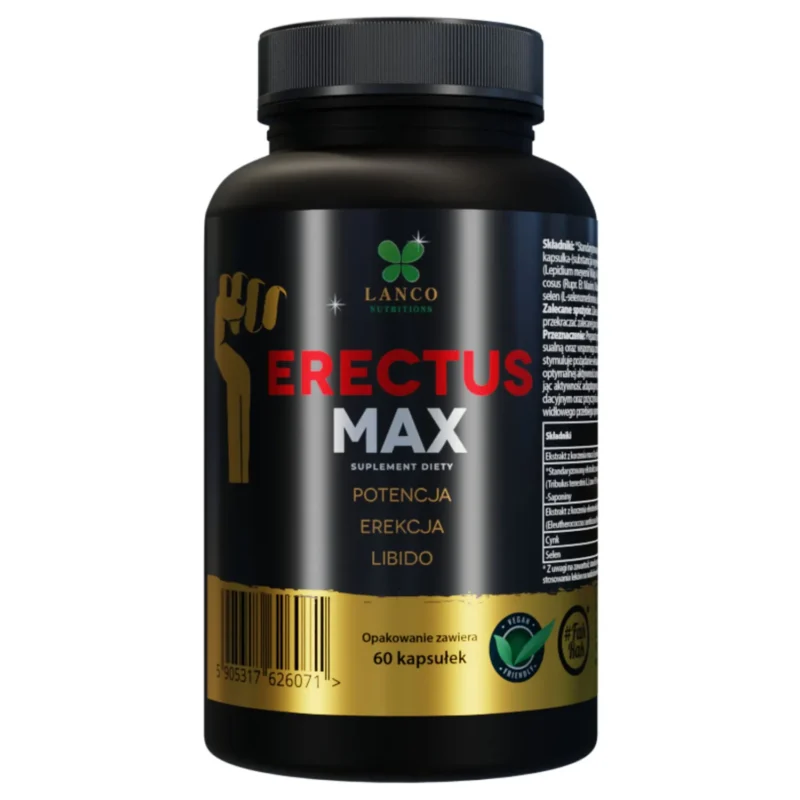 Lanco Nutritions Erectus Max Kapseln mit Tribulus, Maca, Ginseng, Zink und Selen – vegane Nahrungsergänzung für Männer, 60 Kapseln
