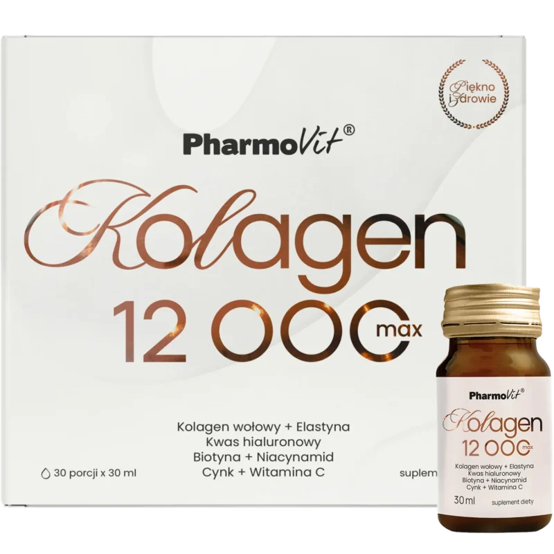 PharmoVit Kollagen 12000 Max Trinkampullen mit Hyaluronsäure Vitaminen und Zink für Haut Haare Nägel
