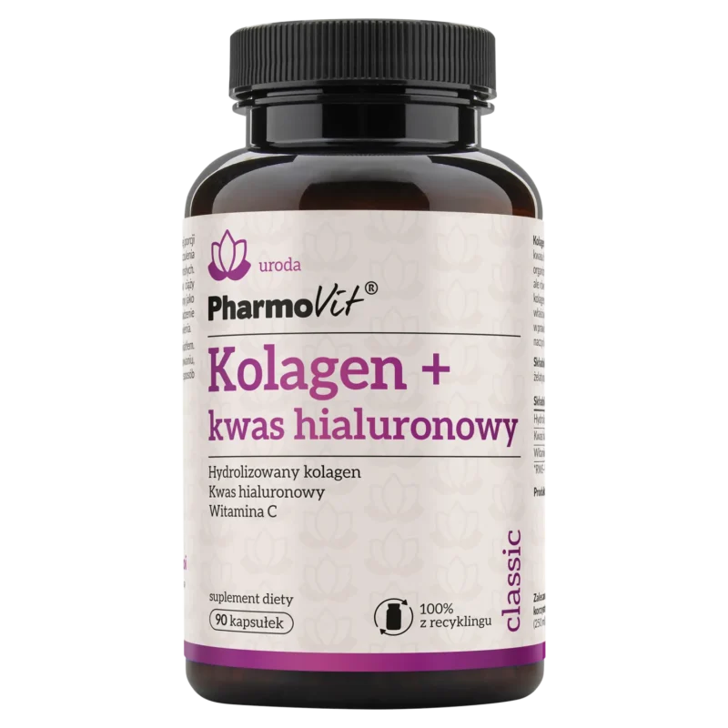 PharmoVit Kollagen Kapseln mit Hyaluronsäure und Vitamin C 90 Kapseln für Haut Haare Nägel und Gelenke