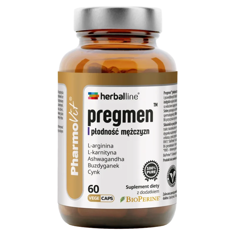 Pharmovit HerbalLine Pregmen – vegane Kapseln für Männer mit Ashwagandha, Tribulus, Zink und Selen zur Unterstützung der Fruchtbarkeit