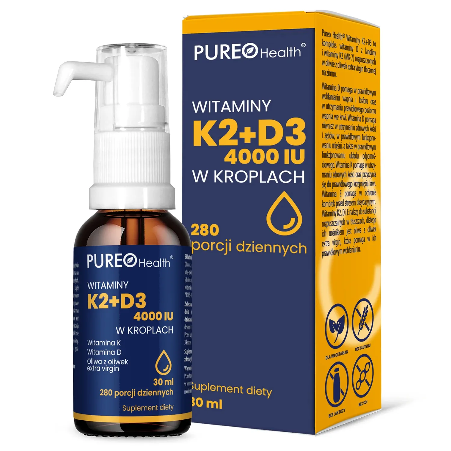 Pureo Health Vitamin K2 + D3 4000 IE Tropfen 30 ml für Senioren