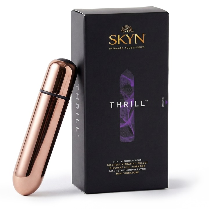 SKYN Thrill Mini Vibrator in Roségold mit schlanker konischer Form, kompakter USB-aufladbarer Vibrator für Frauen