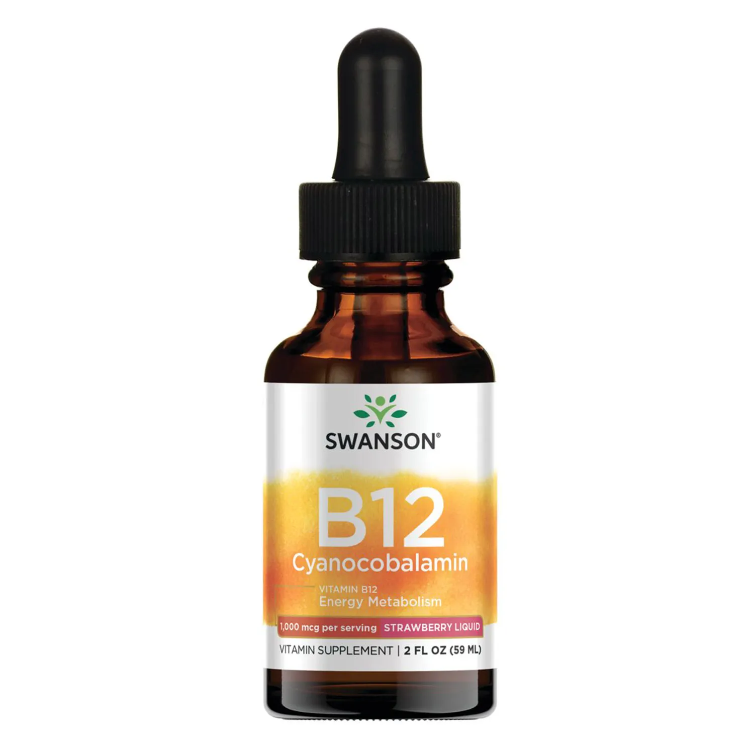 Swanson Vitamin B12 Sublingual Liquid 59 ml Tropfen mit Pipette Erdbeergeschmack