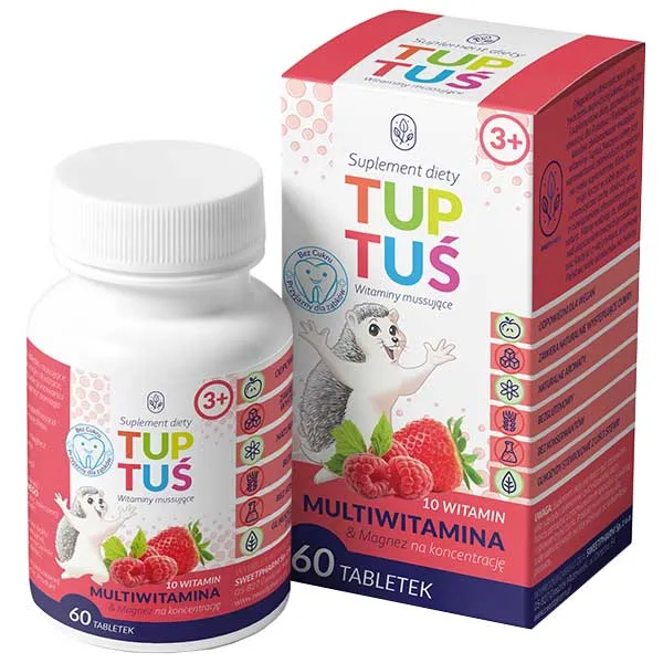 Tuptuś Multivitamin Magnesium 60 Tabletten für Konzentration Kinder und Erwachsene ohne Zucker