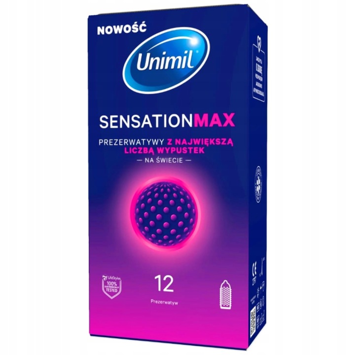 Unimil Sensation Max Kondome 12 Stück – Latexkondome mit extra vielen Noppen und Ultraglide Gleitmittel