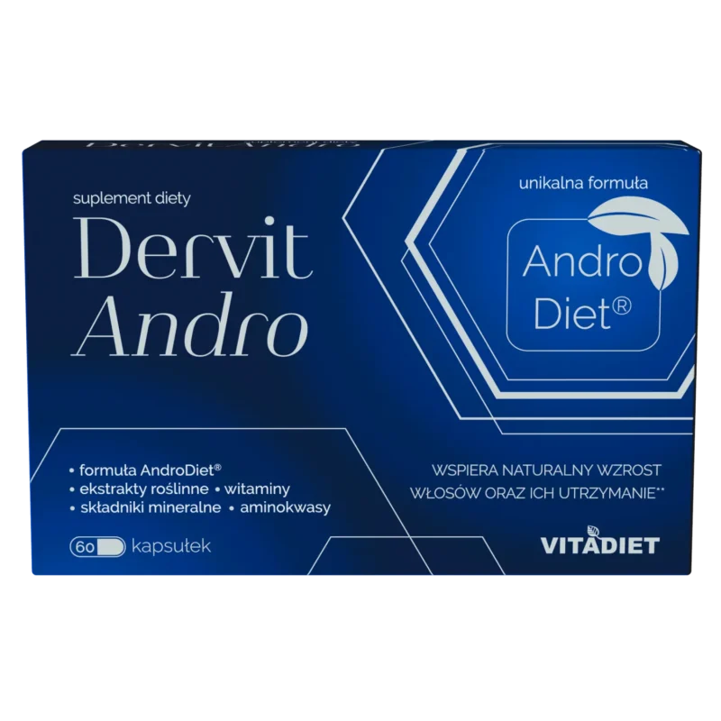 Vitadiet Dervit Andro Nahrungsergänzungsmittel für Haare – 60 Kapseln mit Biotin, Pflanzenextrakten und Mineralstoffen