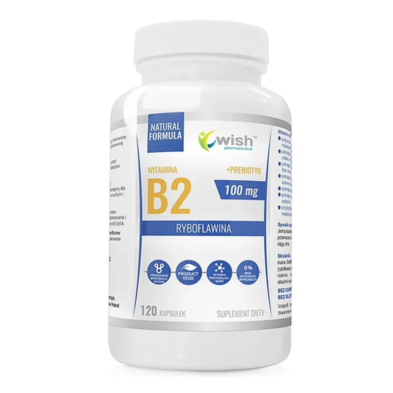 Wish Vitamin B2 100 mg mit Präbiotikum 120 vegane Kapseln Riboflavin