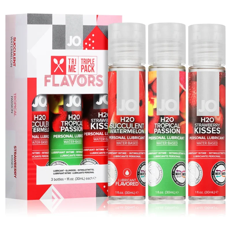 System JO Tri-Me Flavors aromatisiertes Gleitgel Set 3 x 30 ml mit Fruchtgeschmack