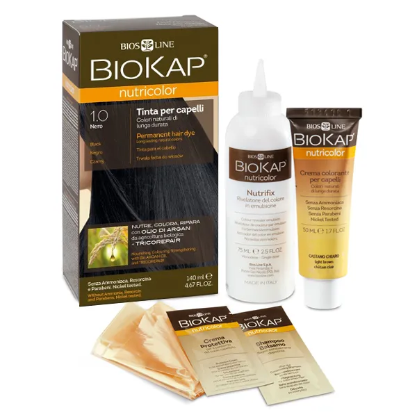 Biokap Nutricolor 1.0 Schwarz natürliche Haarfarbe mit Pflanzenextrakten 140 ml