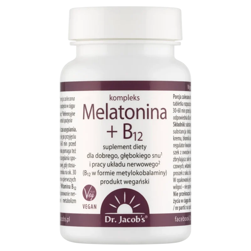 Dr. Jacob's Melatonin + B12 Komplex 60 Tabletten für besseren Schlaf und Energie