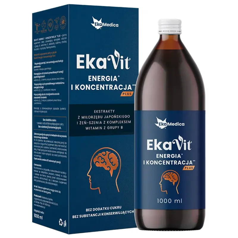 EkaMedica EkaVit Energie und Konzentration Plus 1 l flüssiges Nahrungsergänzungsmittel für Energie und Fokus