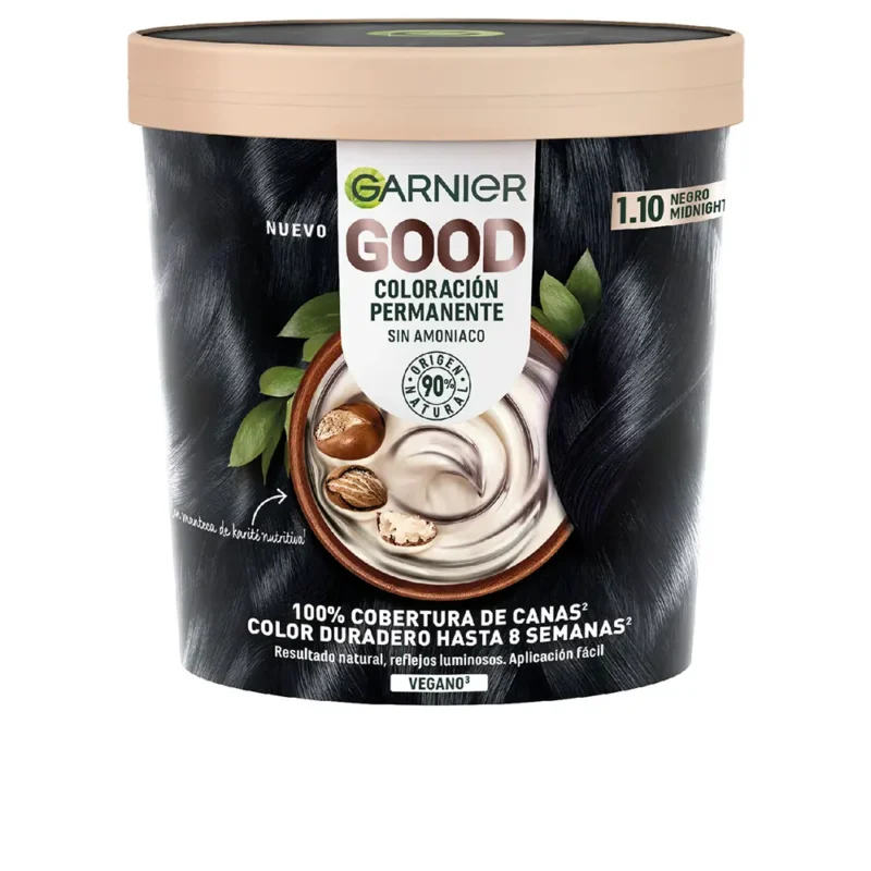 Garnier Good Permanent Hair Colour 1.10 Schwarz für intensive Farbe und vollständige Grauabdeckung