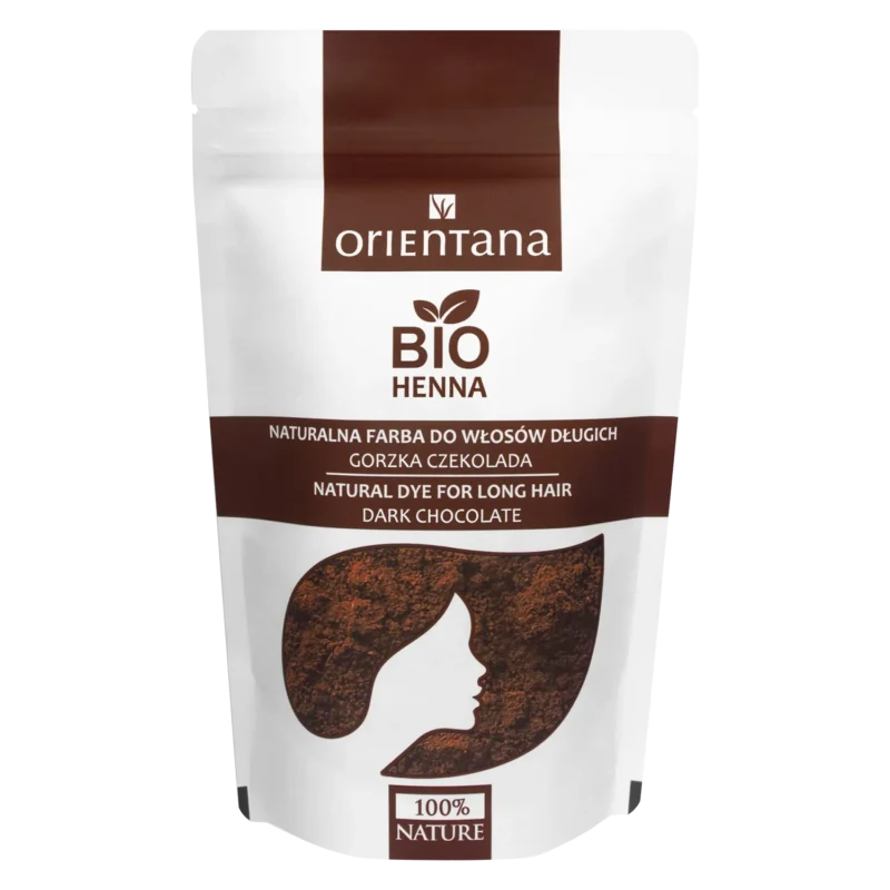 Orientana Bio Henna Bitter Schokolade 100 g natürliche Haarfarbe Pulver Verpackung