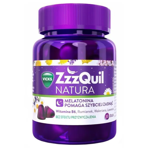 ZzzQuil Natura Melatonin Gummis 30 Stück für besseren Schlaf mit Baldrian, Kamille und Lavendel