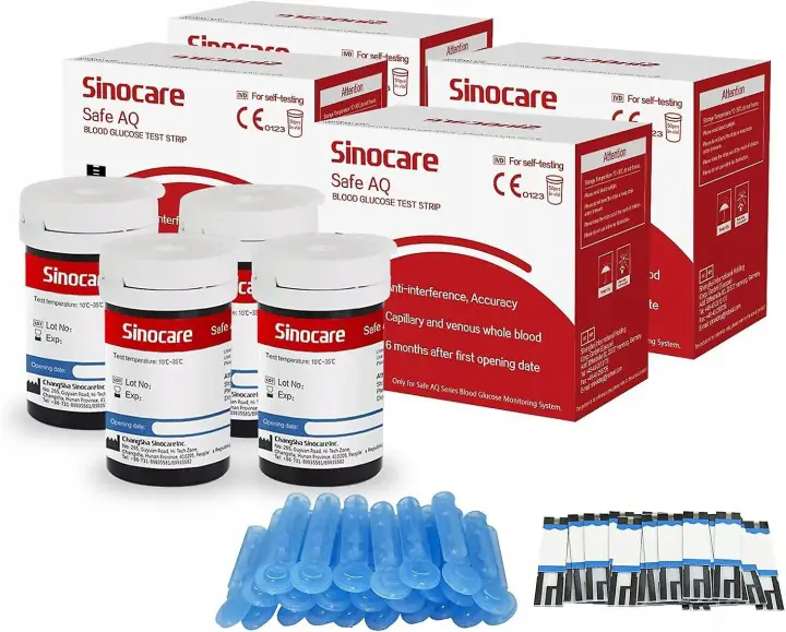 Sinocare Safe AQ Blutzucker-Teststreifen 100 Stück ohne Codierung mit Lanzetten