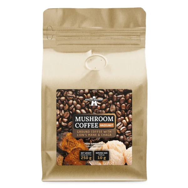 Apollo's Hegemony Mushroom Coffee Haselnuss mit Lion’s Mane und Chaga für Konzentration und Energie