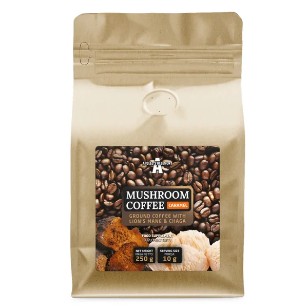 Apollo's Hegemony Mushroom Coffee Karamell mit Lion’s Mane und Chaga für Konzentration und natürliche Energie