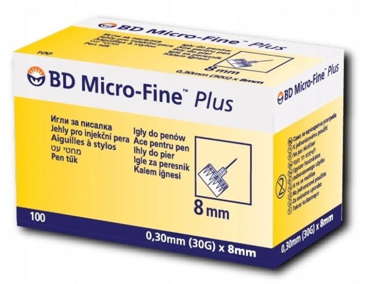 BD Micro-Fine Plus Pen-Nadeln 30G 0,30 mm x 8 mm 100 Stück sterile Insulinnadeln für Insulinpens