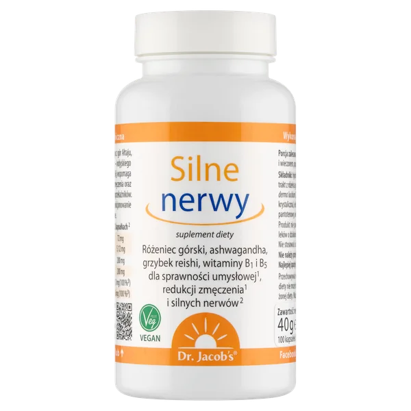 Dr. Jacob's Starke Nerven Kapseln mit Ashwagandha, Rhodiola und Reishi zur Unterstützung von Nervensystem und mentaler Balance.