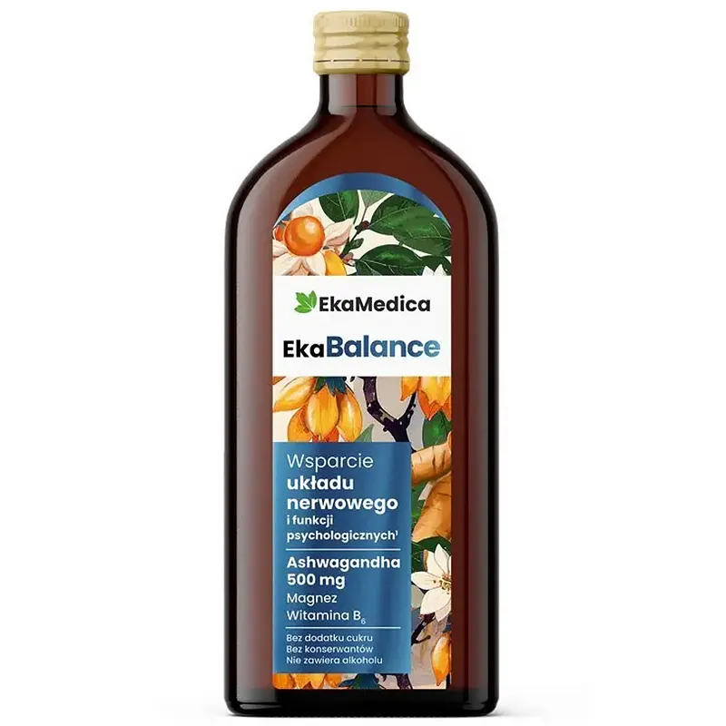 EkaMedica EkaBalance 500 ml mit Ashwagandha-Extrakt, Magnesium und Vitamin B6 zur Unterstützung von Nervensystem und mentaler Balance.