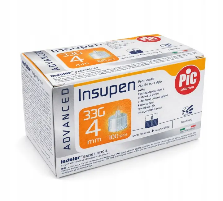 Insupen Pen-Nadeln 33G 0,20 mm x 4 mm 100 Stück ultrafeine sterile Insulinnadeln für Insulinpens