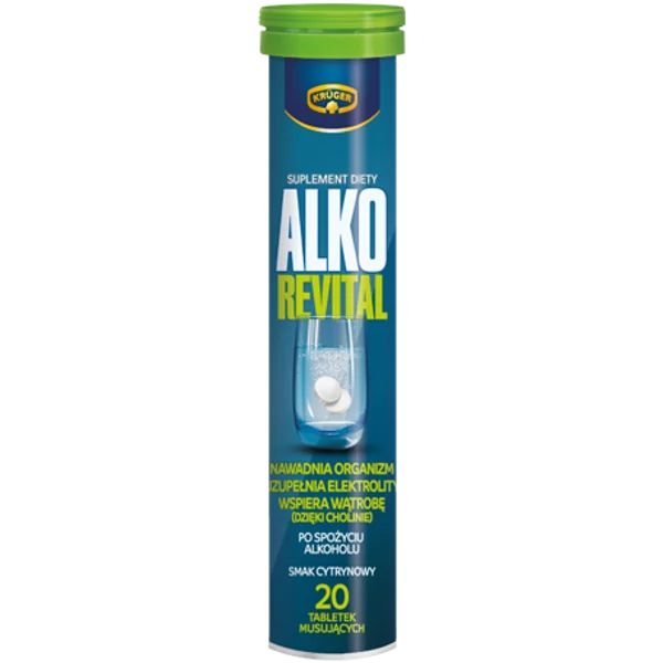 Krüger Alko Revital 20 Brausetabletten gegen Kater mit Elektrolyten und Zitronengeschmack