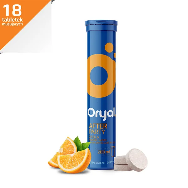 Oryal After Party 18 Brausetabletten zur Rehydrierung mit Elektrolyten und Orangengeschmack