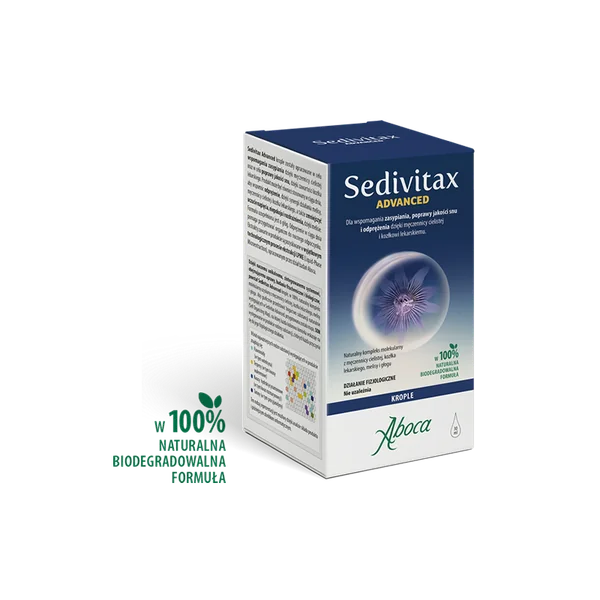 Aboca Sedivitax Advanced Tropfen mit Passionsblume, Baldrian und Melisse zur Unterstützung von Entspannung und gesundem Schlaf.