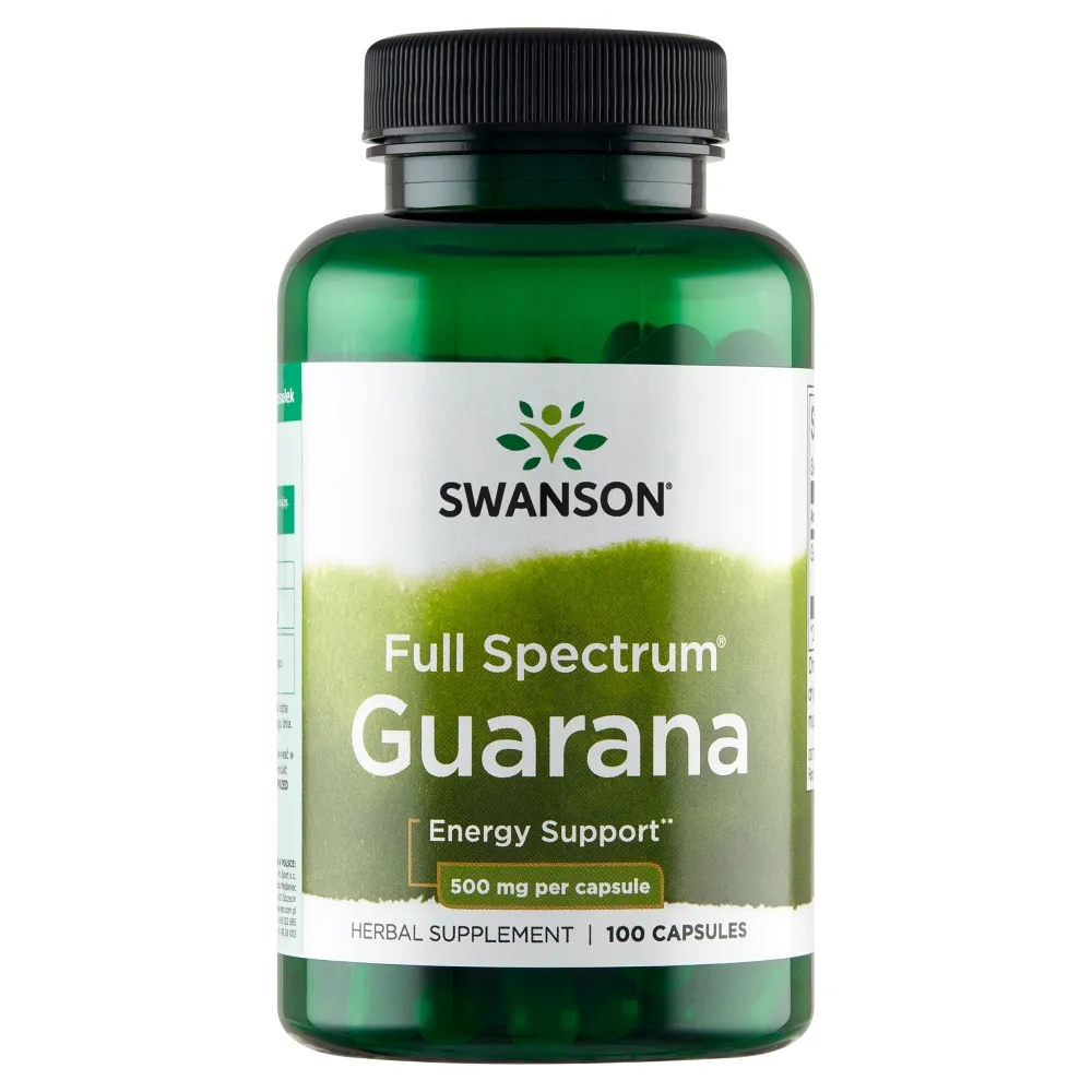 Swanson Guarana Kapseln 500 mg 100 Stück natürliche Koffeinquelle für Energie und Fokus