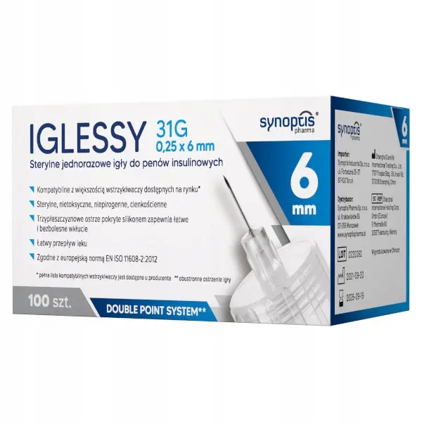 Synoptis Pharma Iglessy Pen-Nadeln 32G 6 mm 100 Stück sterile Insulinnadeln für Insulinpens