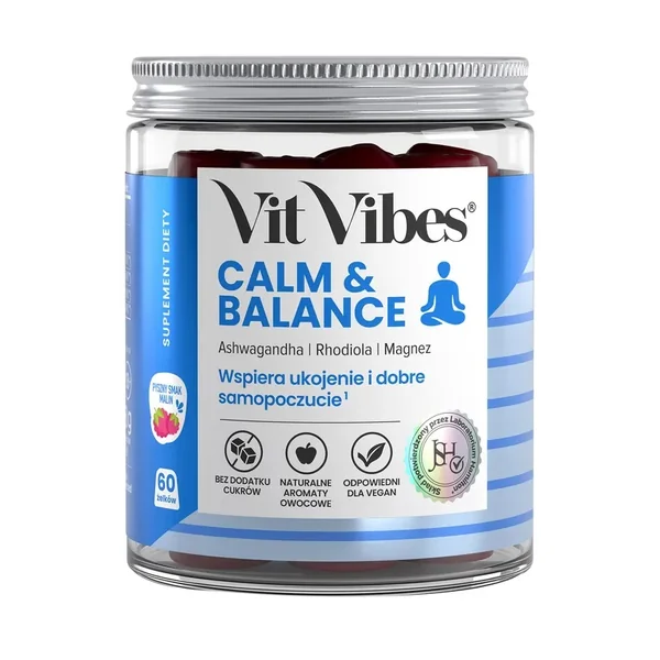 Vit Vibes Calm & Balance Fruchtgummis mit Ashwagandha, Rosenwurz und Magnesium zur Unterstützung des Nervensystems