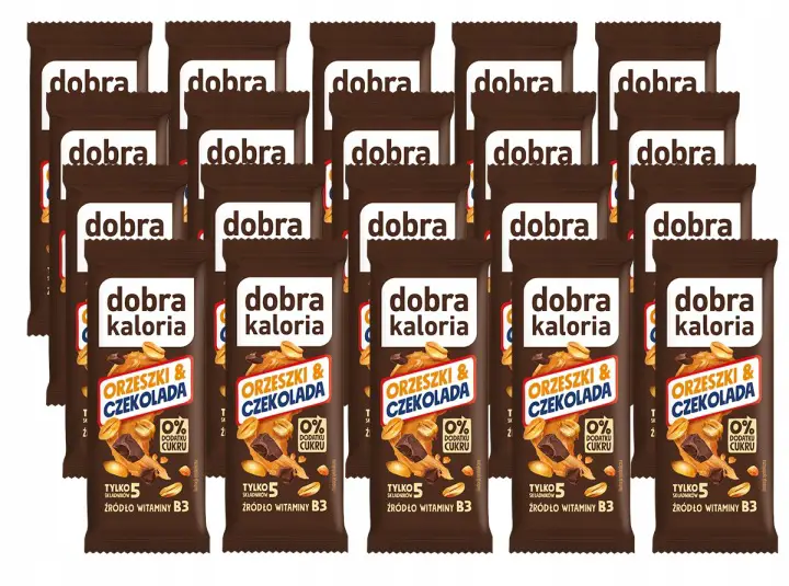 Dobra Kaloria Erdnuss Schokolade Riegel ohne Zuckerzusatz im 40er Set mit Früchten und Nüssen
