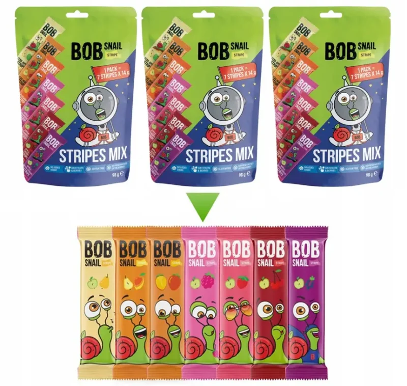 Bob Snail Fruchtstreifen Mix 7 Geschmacksrichtungen aus 100 Prozent Früchten ohne Zuckerzusatz