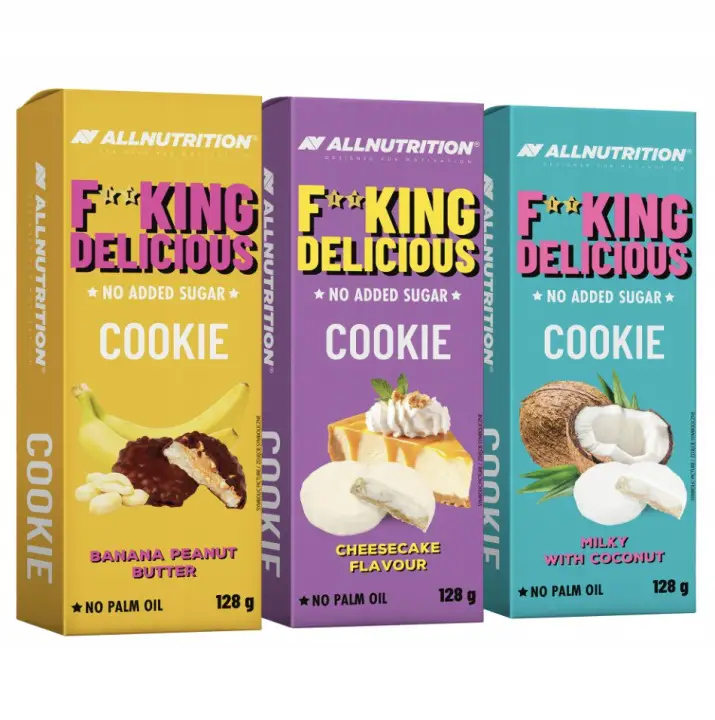 ALLNUTRITION FITKING Cookie Set mit Banana Peanut Butter, Cheesecake und Milky Coconut Keksen