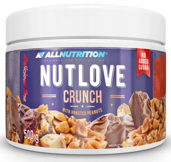 ALLNUTRITION NUTLOVE Crunch 500 g – cremiger Schoko-Erdnuss-Aufstrich ohne Zuckerzusatz mit knusprigen Erdnüssen.