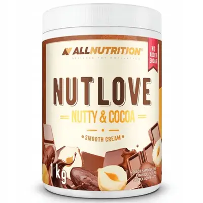 Allnutrition Nutlove Nutty & Cocoa Smooth 1000 g – cremige Schoko-Haselnusscreme ohne Zuckerzusatz und ohne Palmöl.