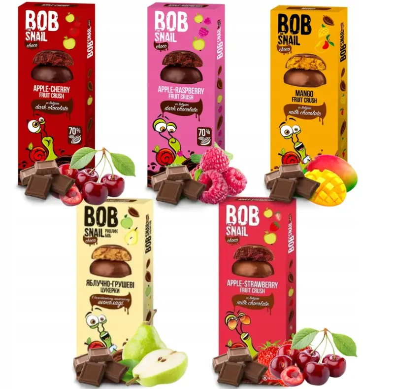 Bob Snail Fruchtsnack Mix in Schokolade 5x30 g – natürliche Fruchtsnacks ohne Zuckerzusatz und glutenfrei